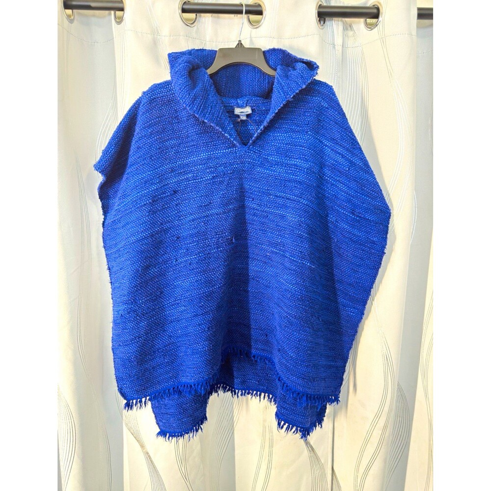 Vilebrequin Blue Solid Poncho with Fringe Accents Unisex